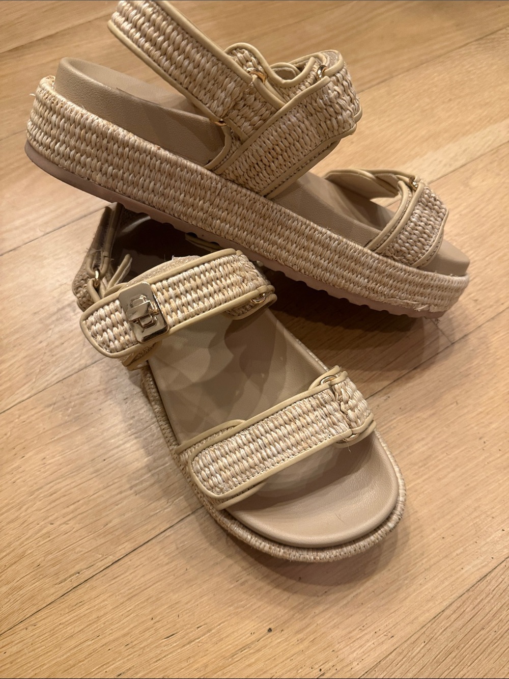 Woven Platform Sandals - Neutral Beige